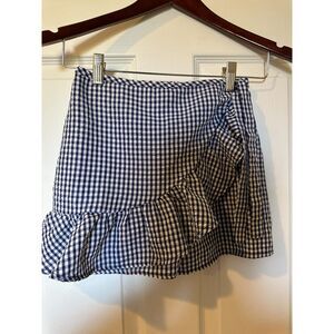 Girls’ Gingham Skirt Size 10 Blue White Ruffle Hem 100% Cotton NWOT